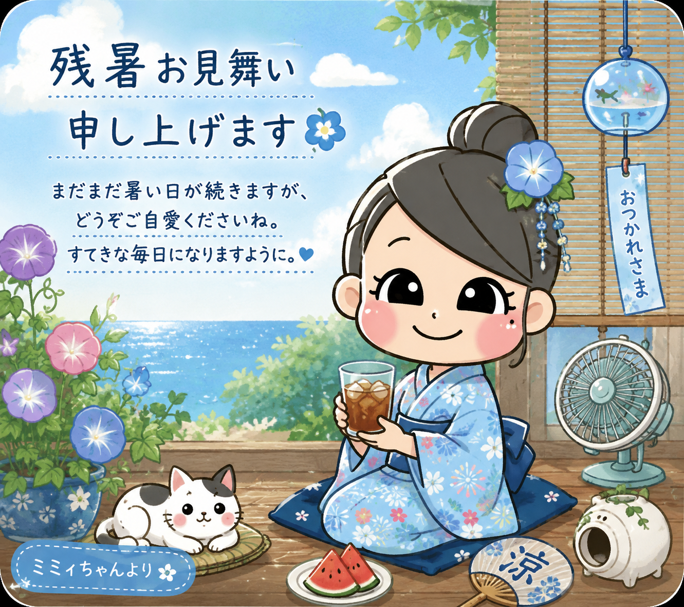 残暑お見舞い申し上げます・夏のミミィちゃん
